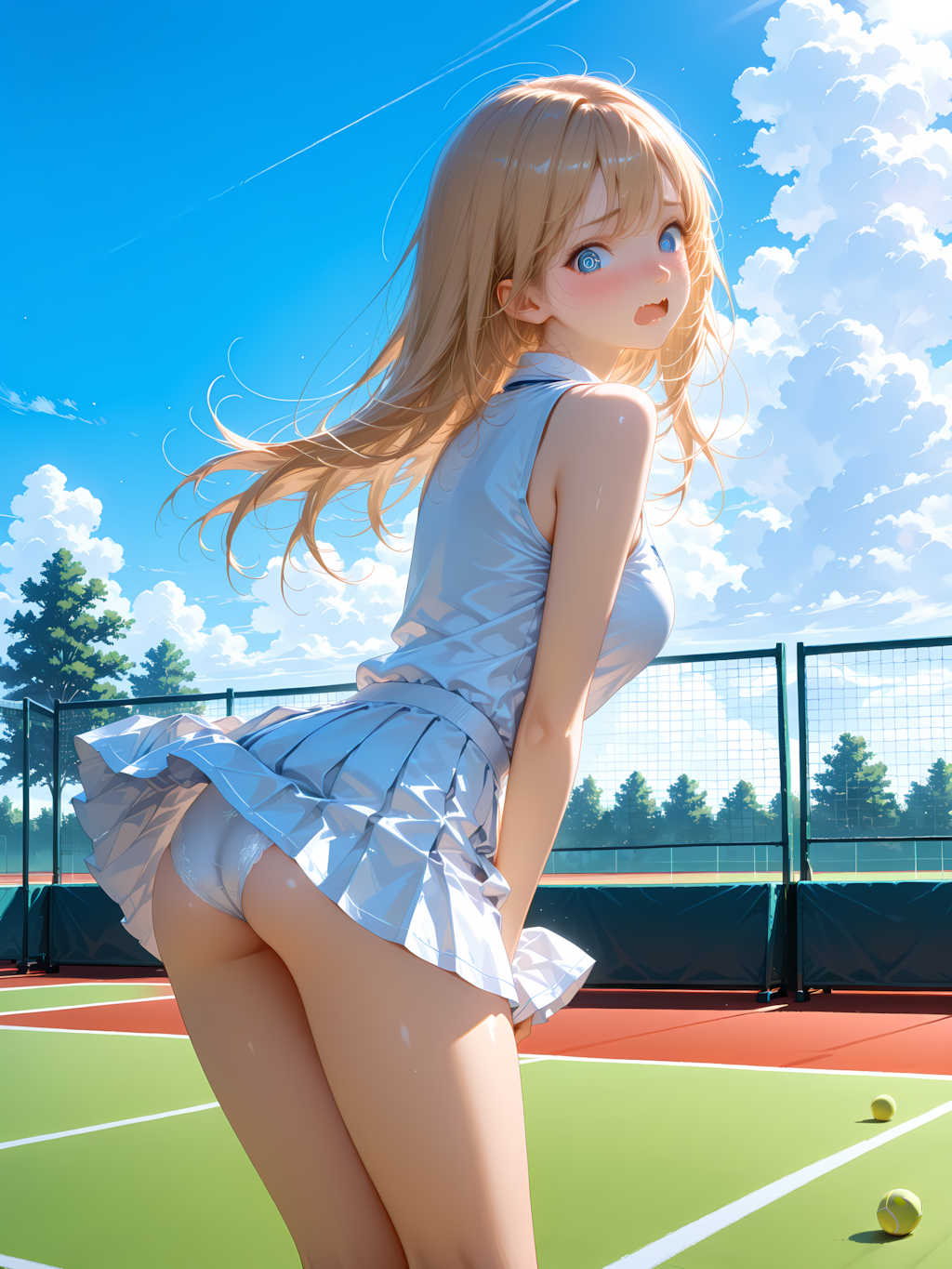 テニス少女と風のいたずら