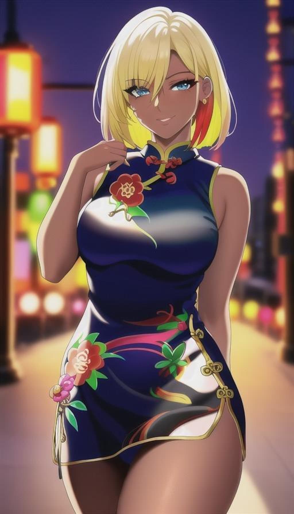 褐色チャイナドレスギャル