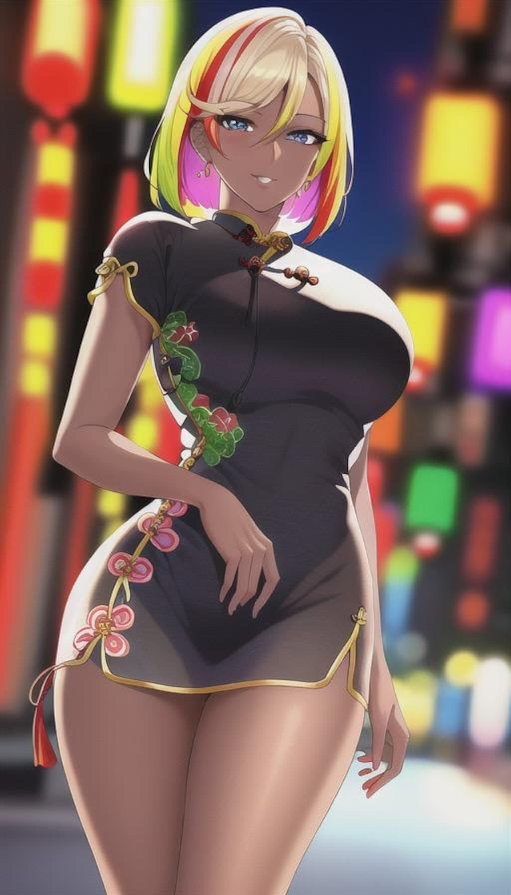 褐色チャイナドレスギャル