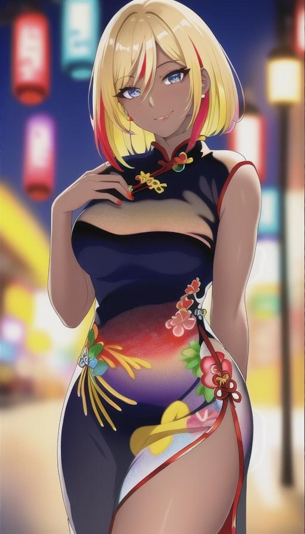 褐色チャイナドレスギャル