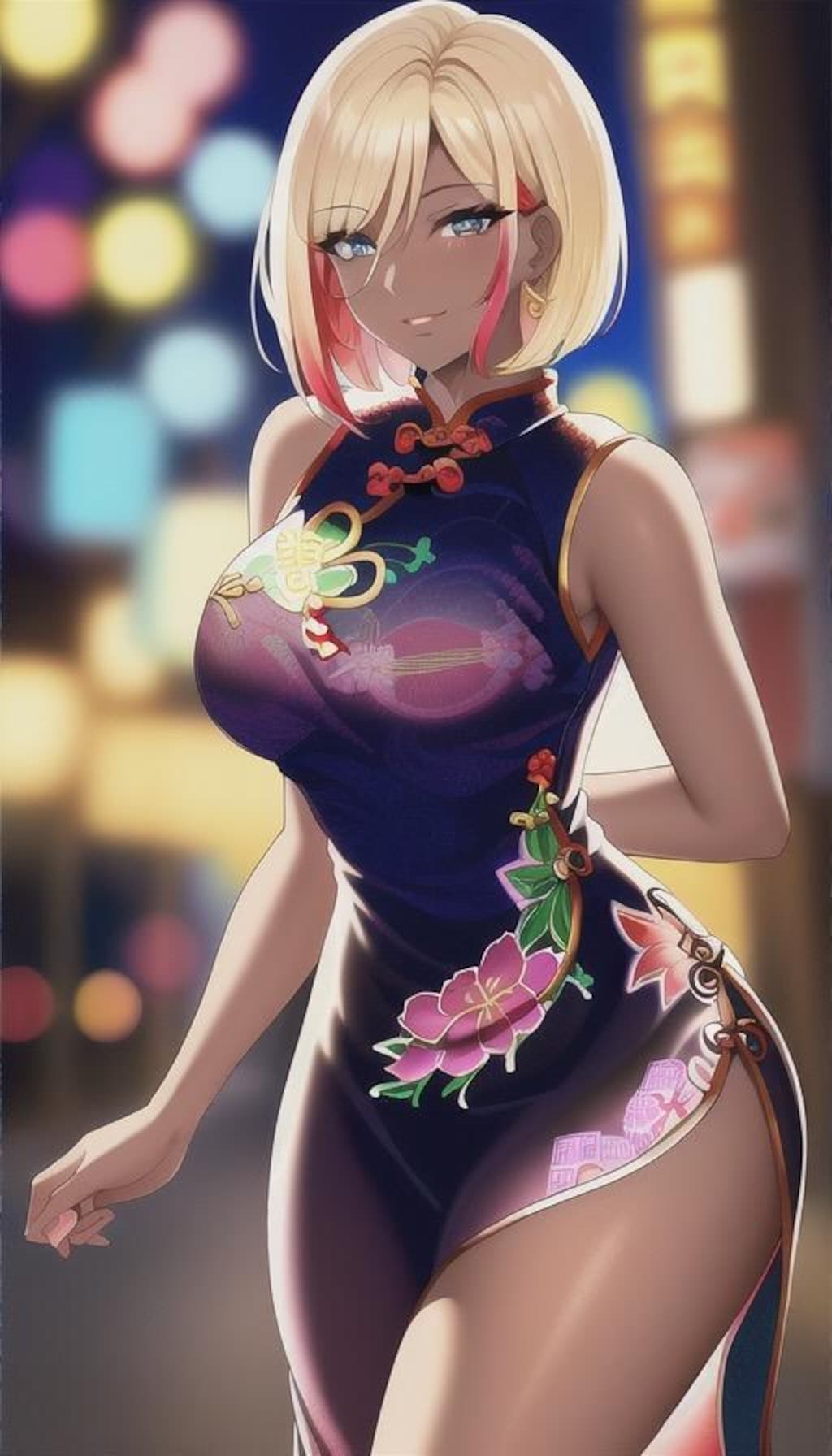 褐色チャイナドレスギャル