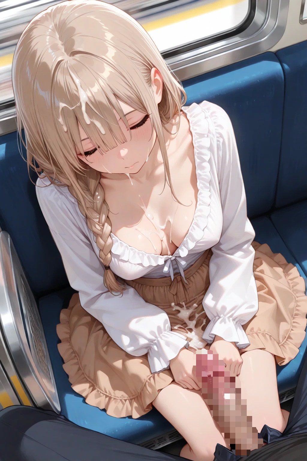電車で寝てる子にぶっかけ