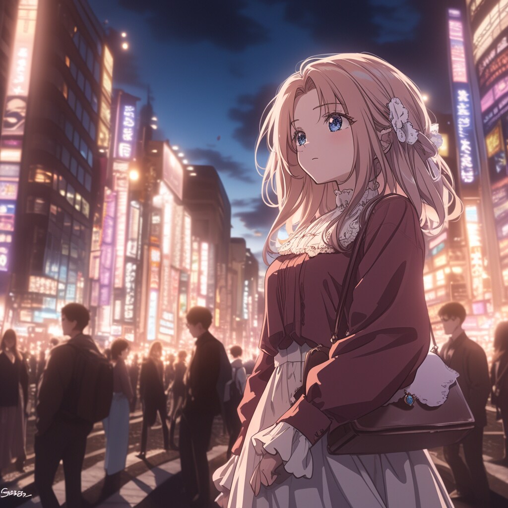 夜の都会の女の子  City girl at night