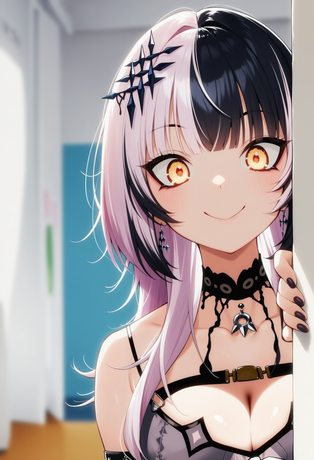 シオリちゃんが物陰からジッと見つめているだけ