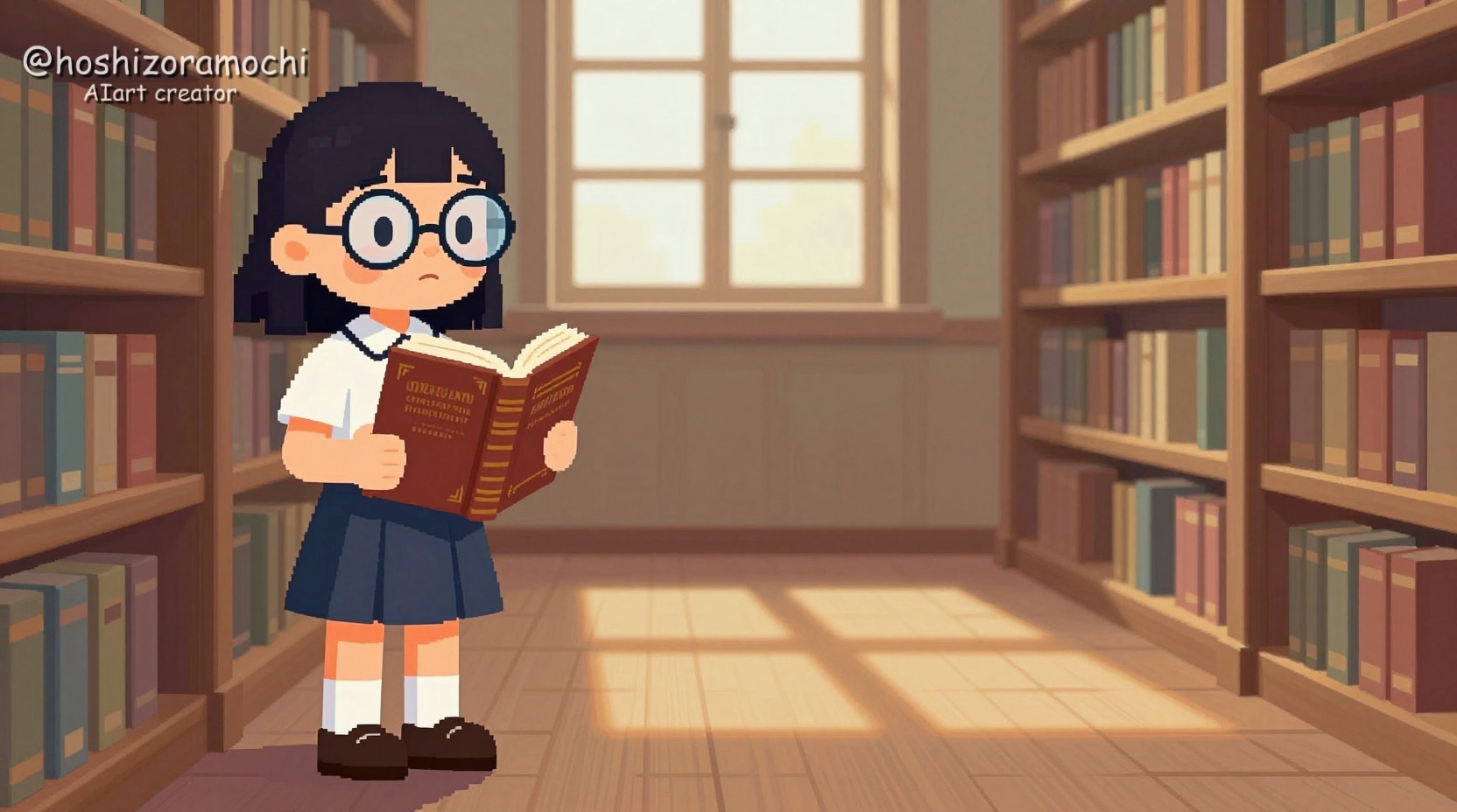📚図書館の片隅でドット絵の夢を見る少女 | の人気AIイラスト・グラビア