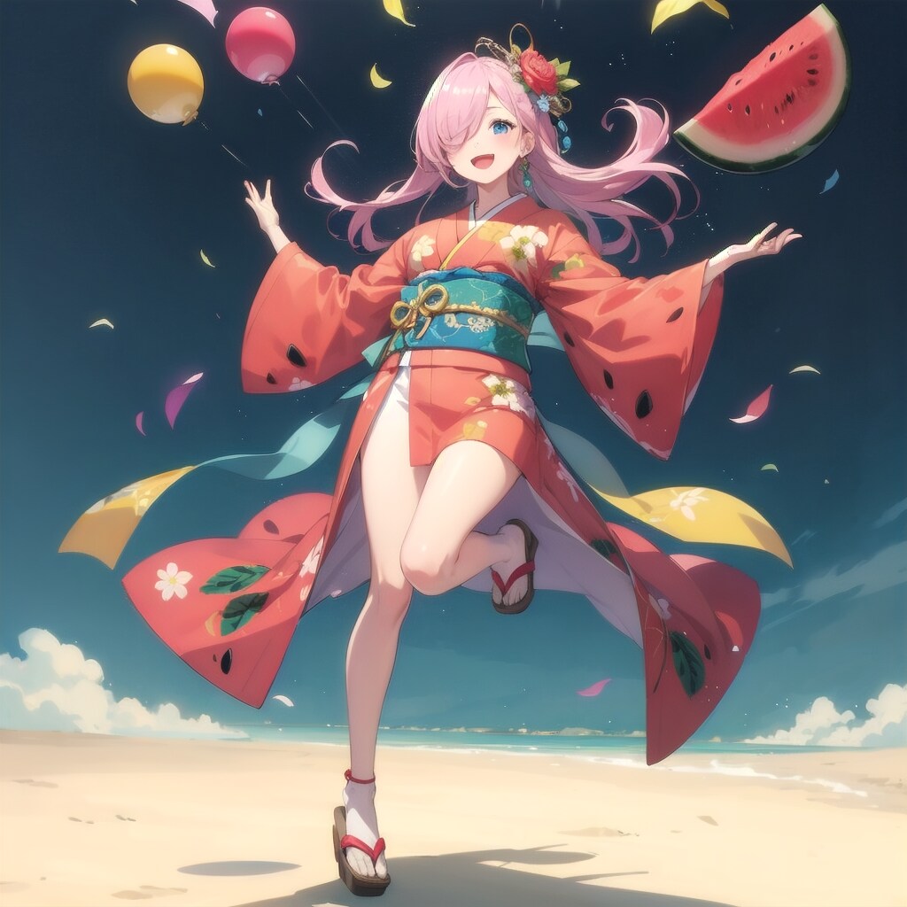 スイカをジャグリングする女性