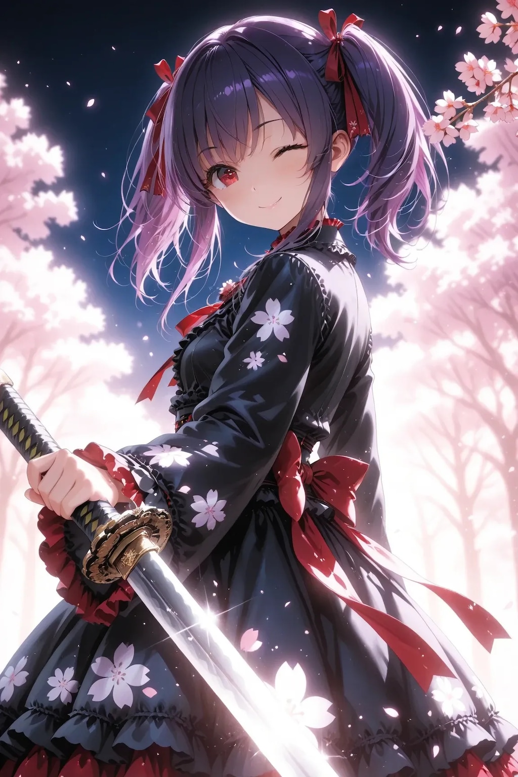月夜のツインテール美少女