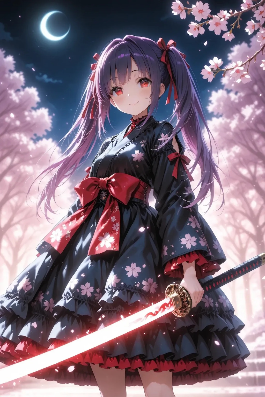 月夜のツインテール美少女