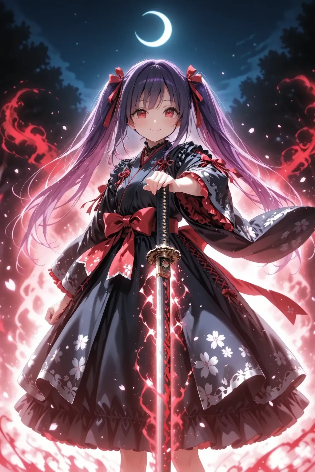 月夜のツインテール美少女