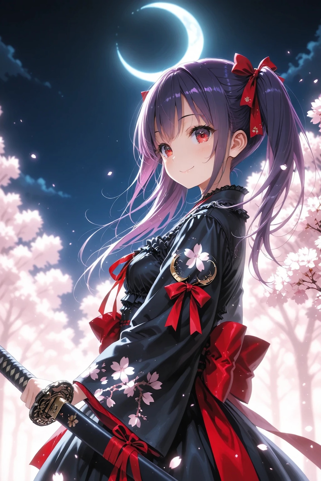 月夜のツインテール美少女