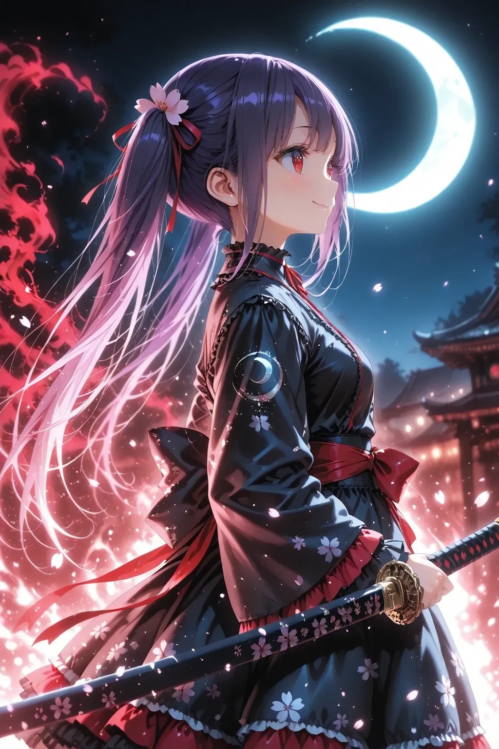 月夜のツインテール美少女