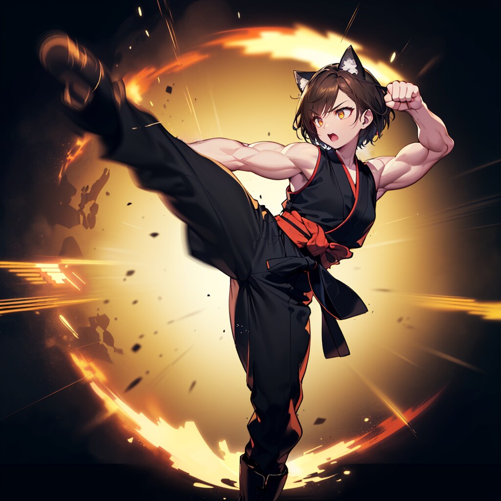 猫拳法の達人なる猫娘の爆速炎の猫キック