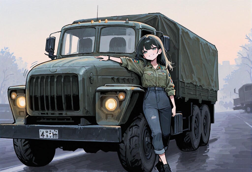 トラックでドライブする少女