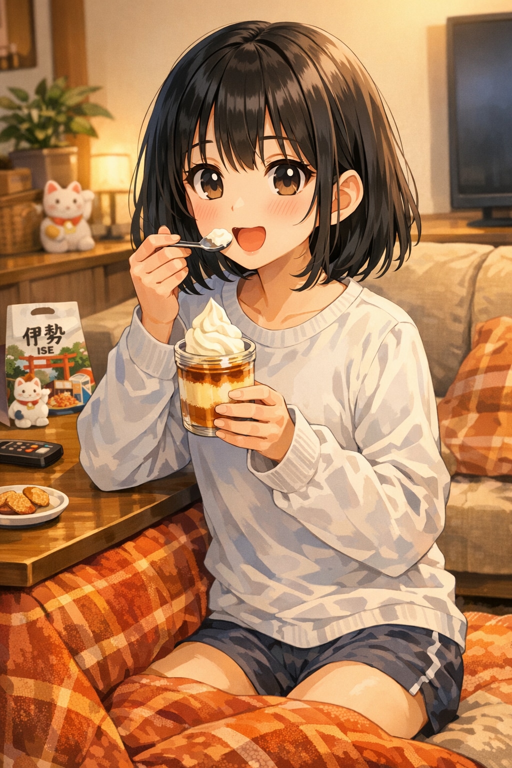 冷凍プリンソフトを食べている女の子 | の人気AIイラスト・グラビア