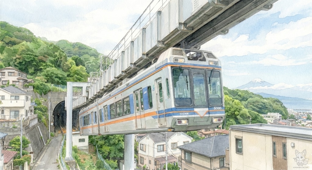 鎌倉の山間部と住宅地の合間を疾走する湘南モノレール