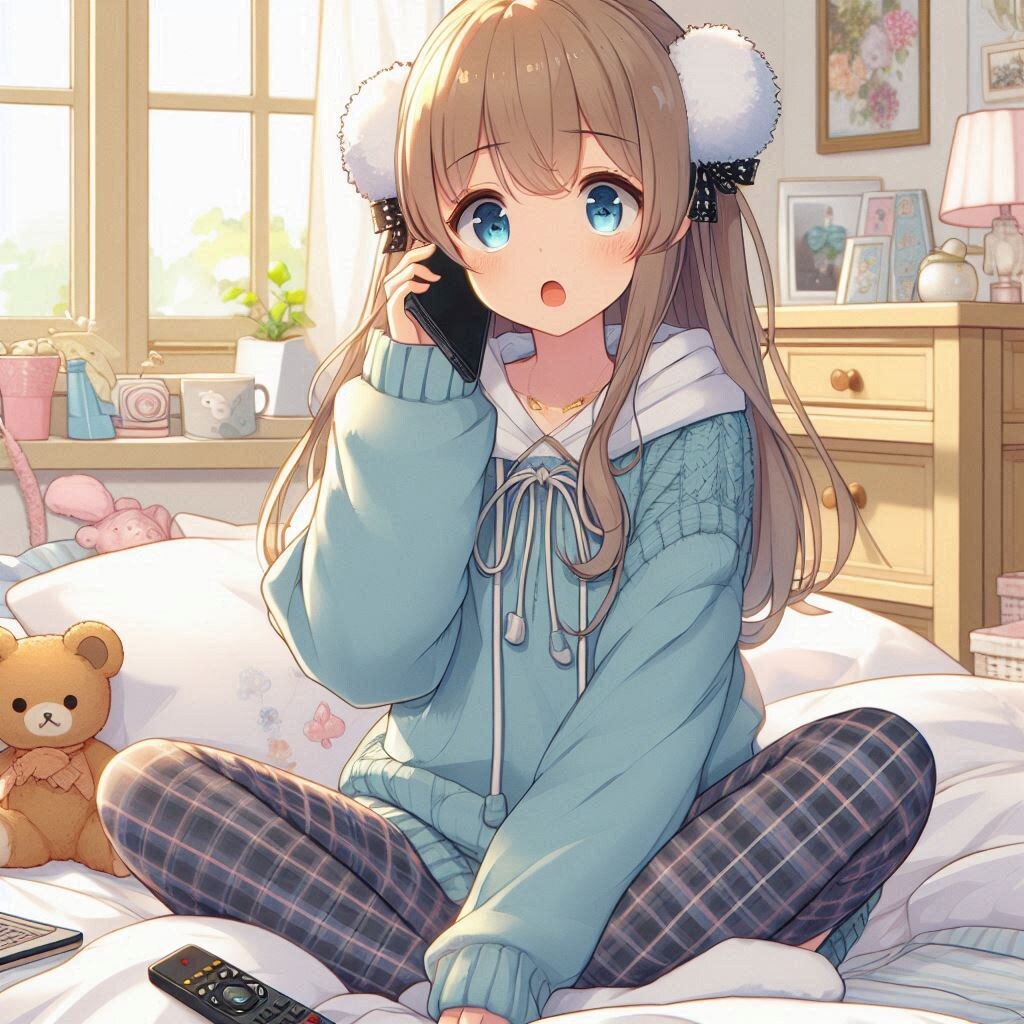 自室で電話してる女の子