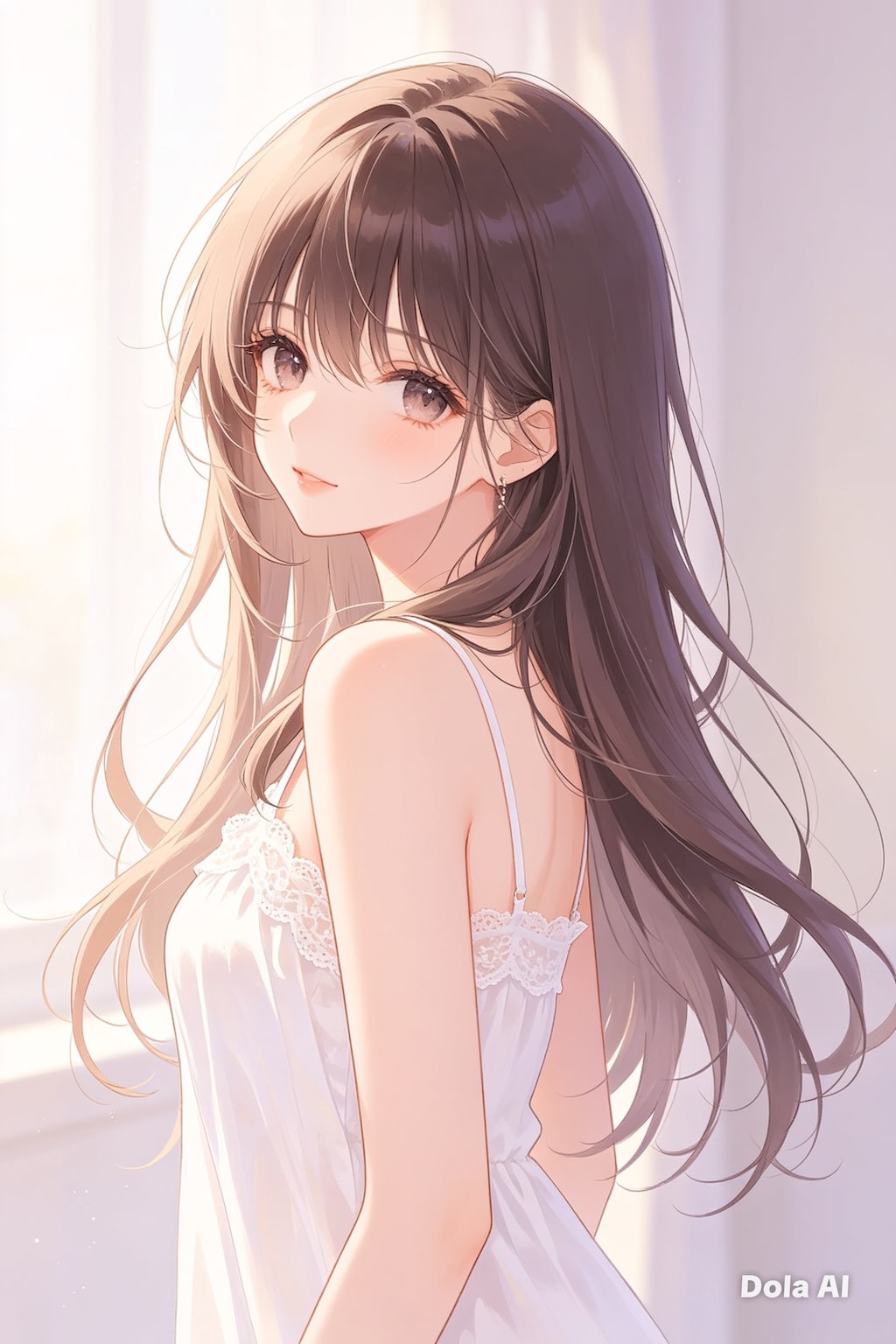 女の子、アニメ風のイラスト、キャミソール