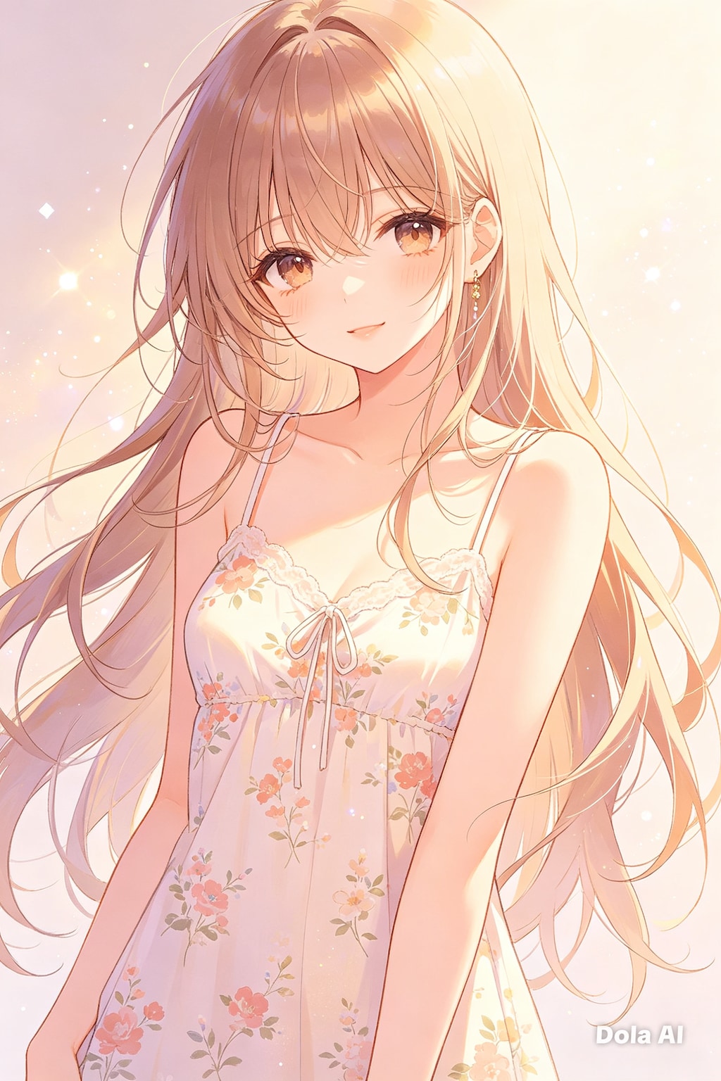 女の子、アニメ風のイラスト、キャミソール