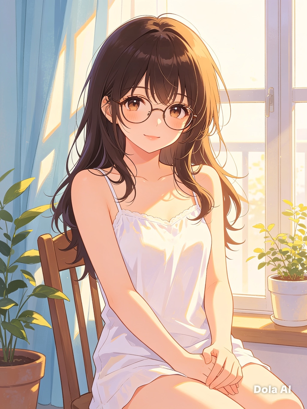 女の子、アニメ風のイラスト、キャミソール