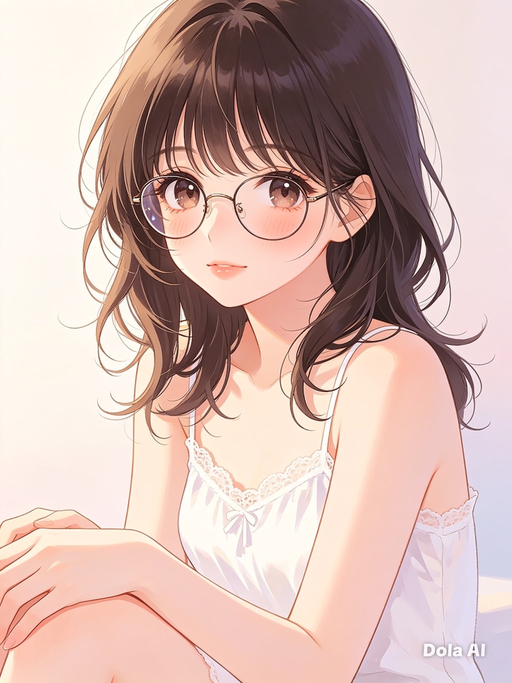 女の子、アニメ風のイラスト、キャミソール