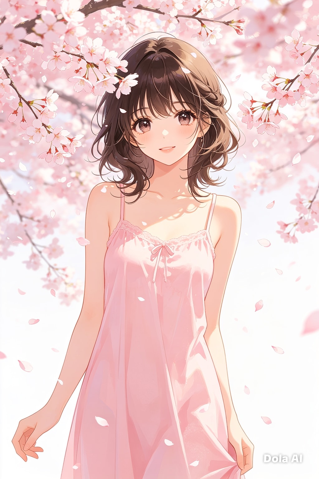 女の子、アニメ風のイラスト、キャミソール