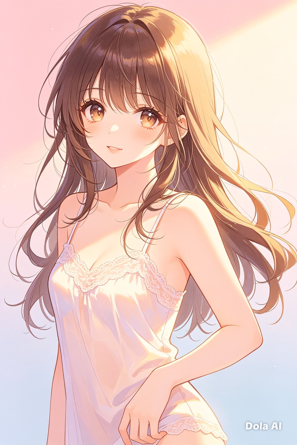 女の子、アニメ風のイラスト、キャミソール
