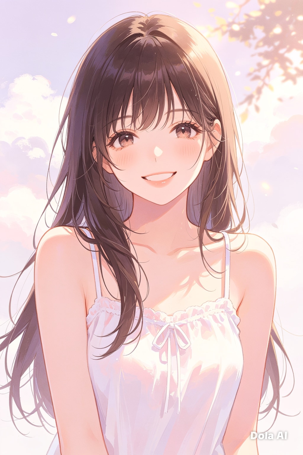 女の子、アニメ風のイラスト、キャミソール