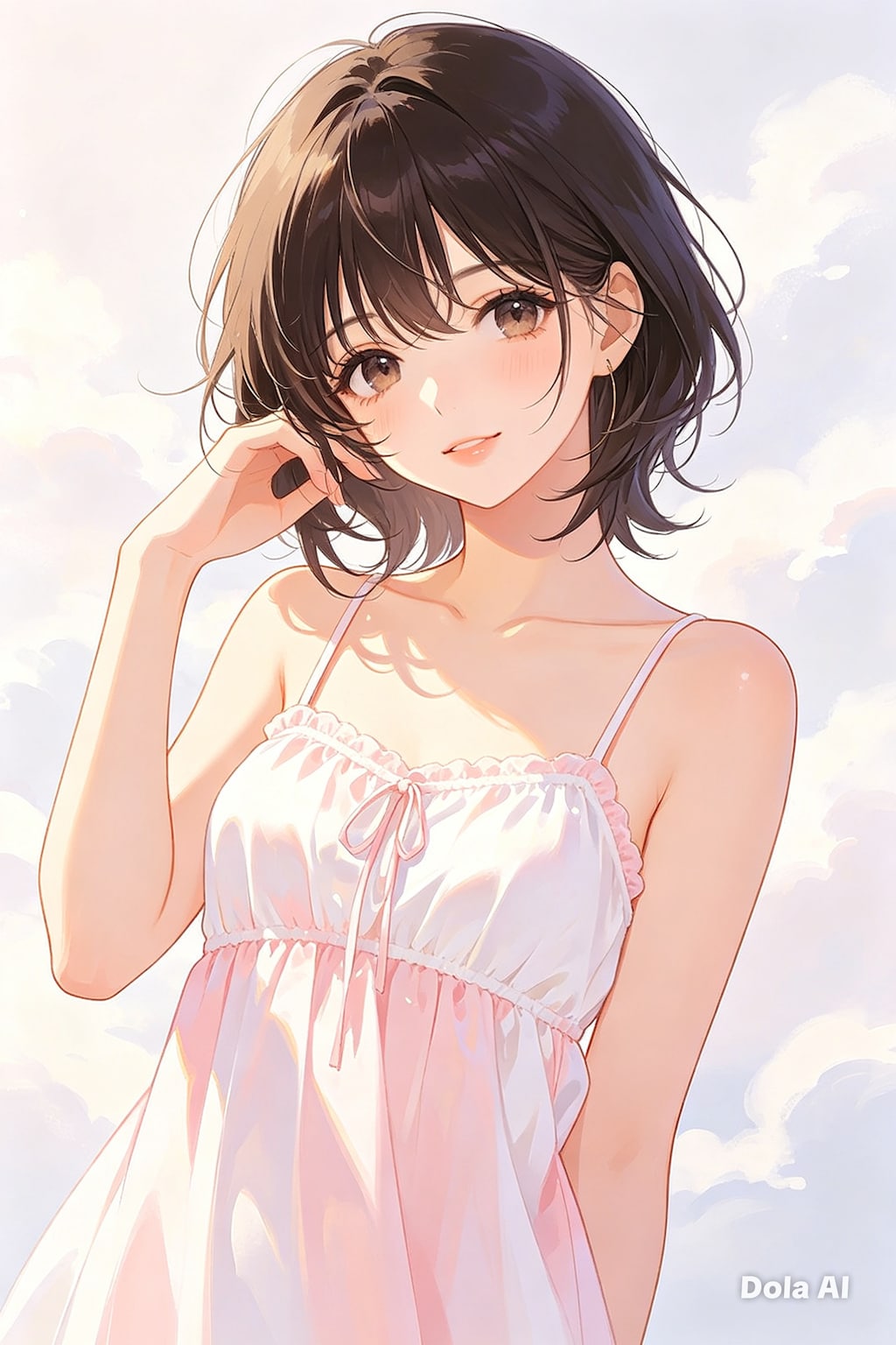 女の子、アニメ風のイラスト、キャミソール