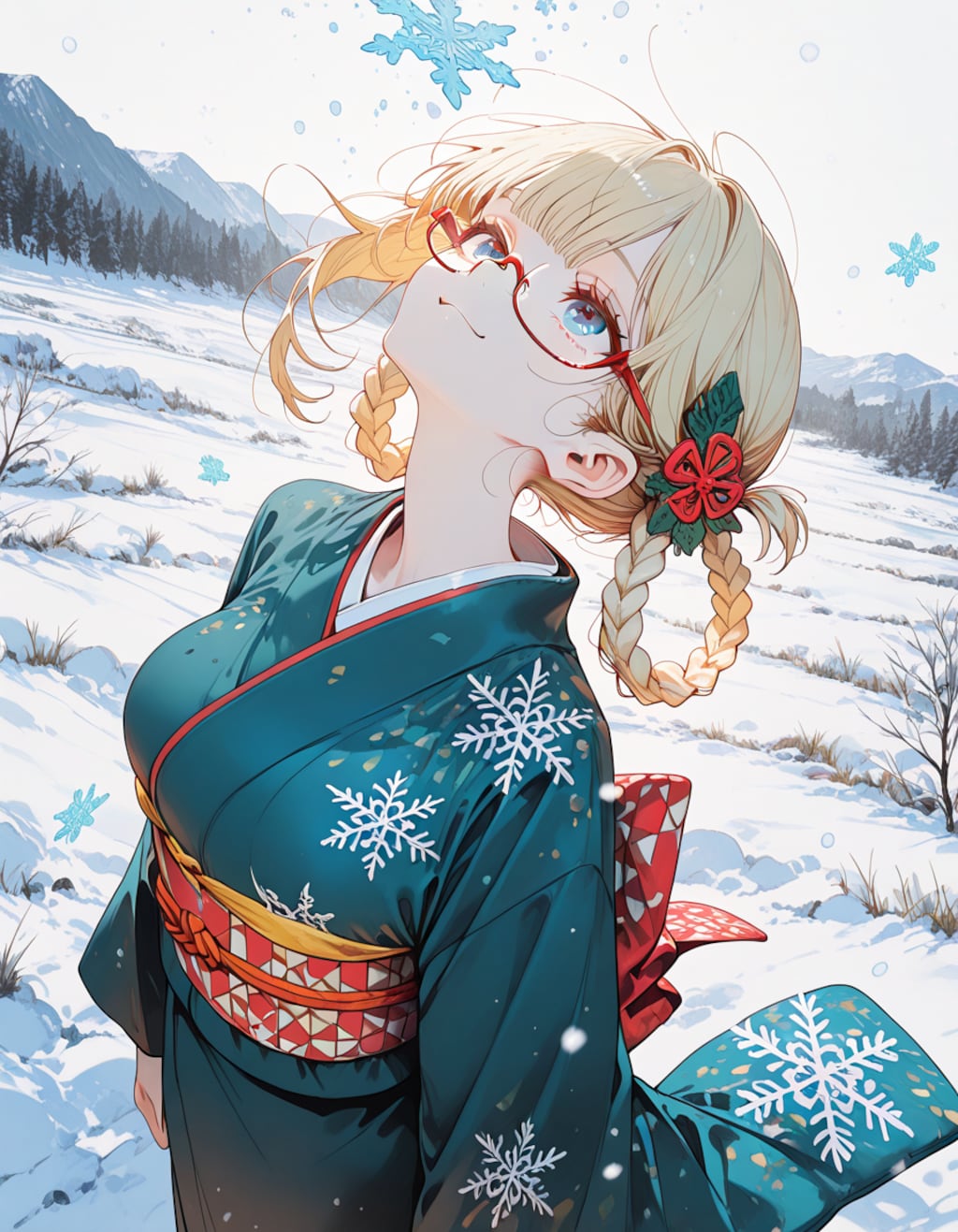 雪と着物と眼鏡と