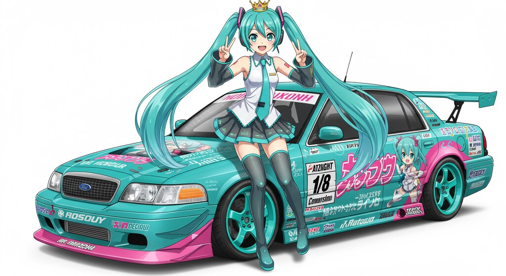 初音ミクとクラウンビクトリアレーシングカー