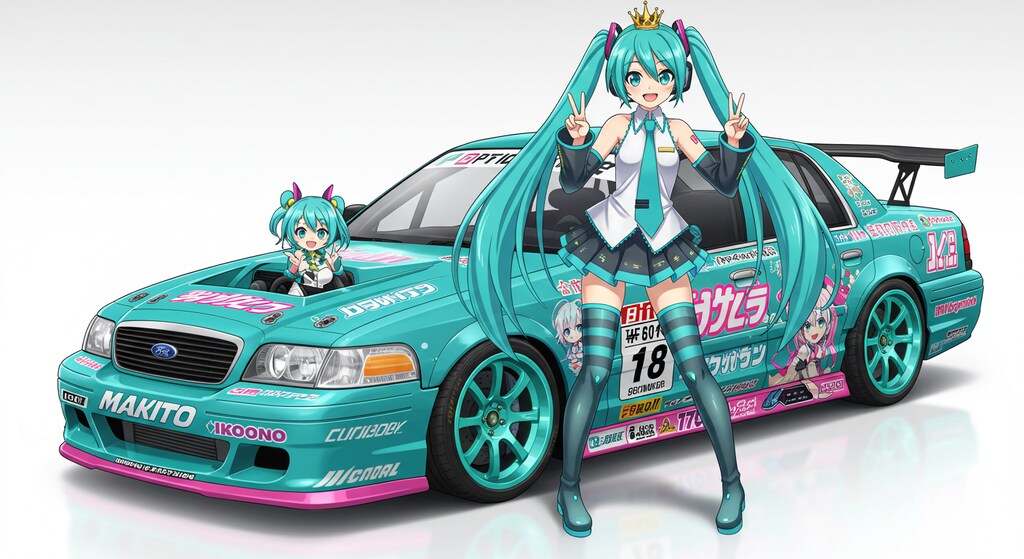 初音ミクとクラウンビクトリアレーシングカー