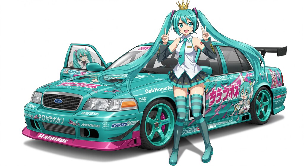 初音ミクとクラウンビクトリアレーシングカー