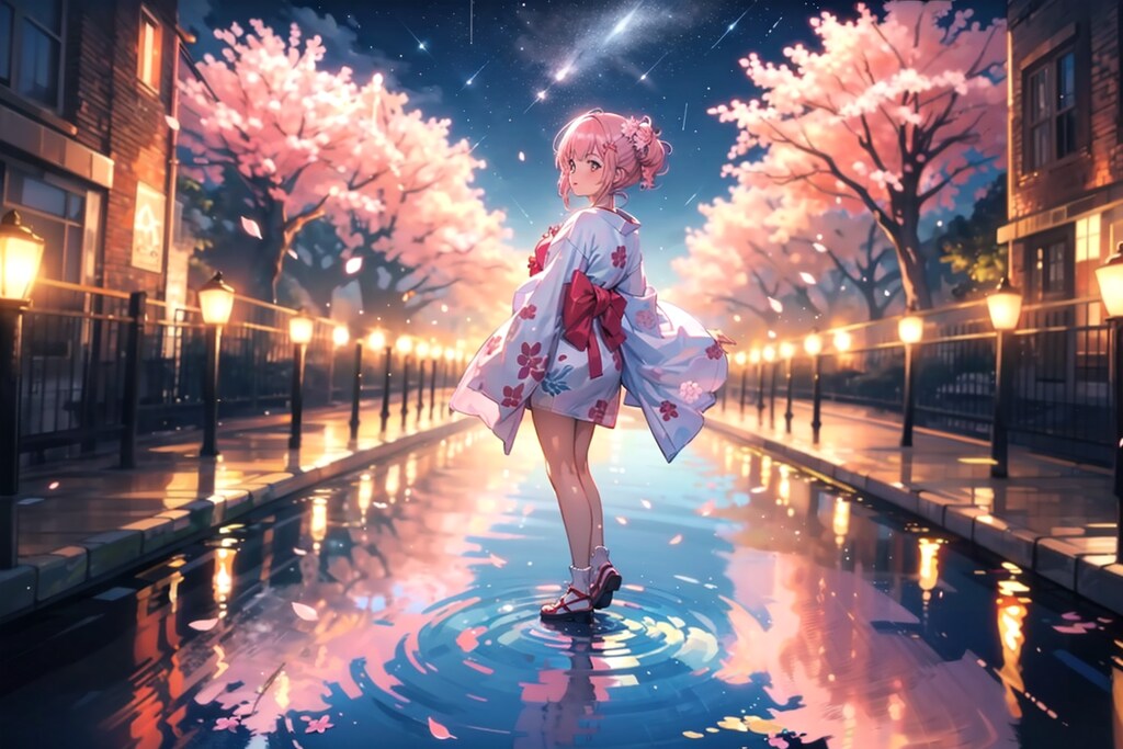 水面に映る夜桜