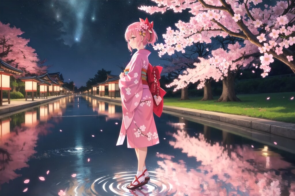 水面に映る夜桜