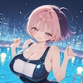 のあ先輩、スク水でナイトプール。 3枚目