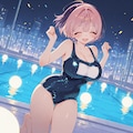 のあ先輩、スク水でナイトプール。 4枚目