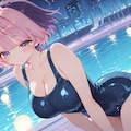 のあ先輩、スク水でナイトプール。 2枚目