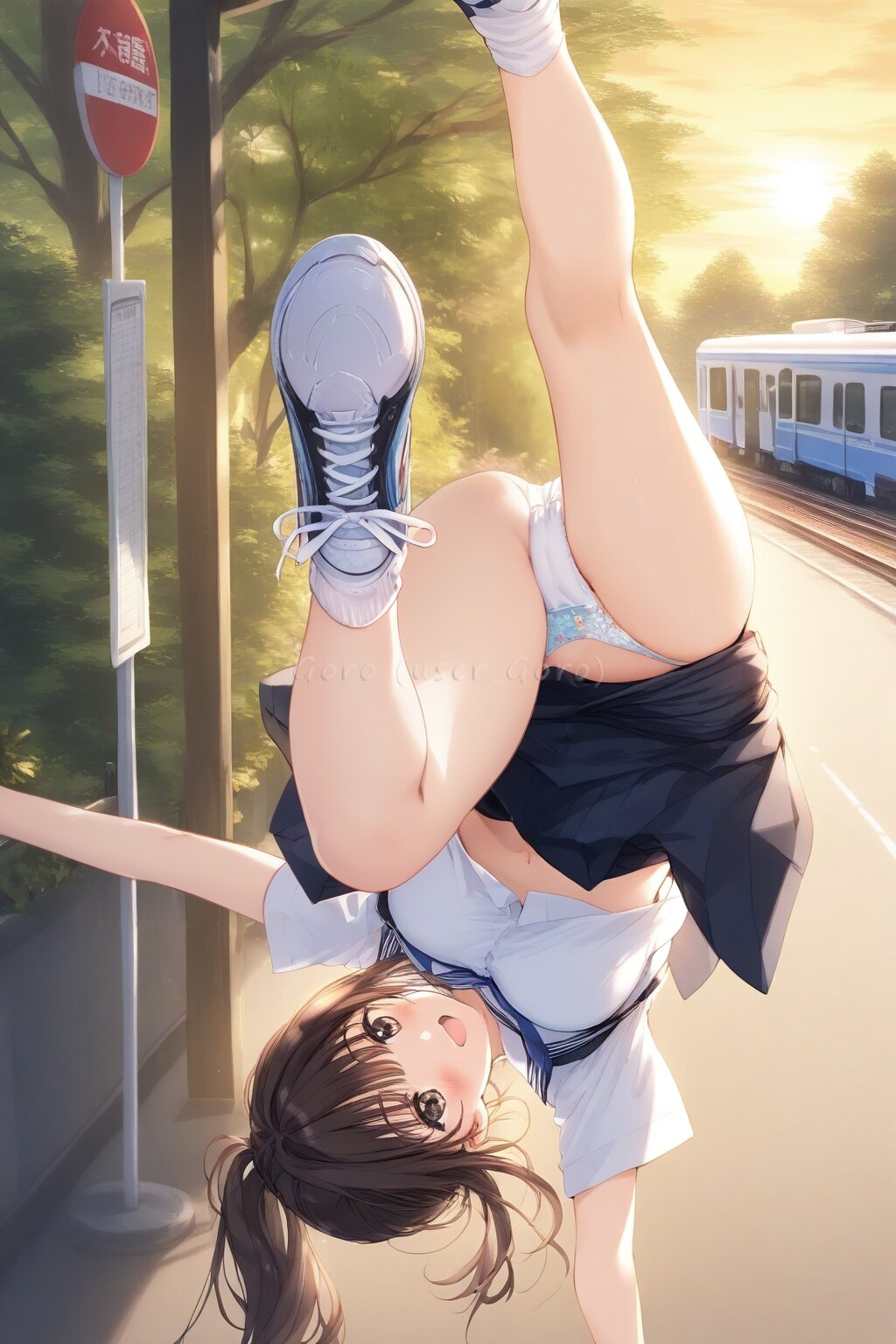 バス停で朝から逆立ち