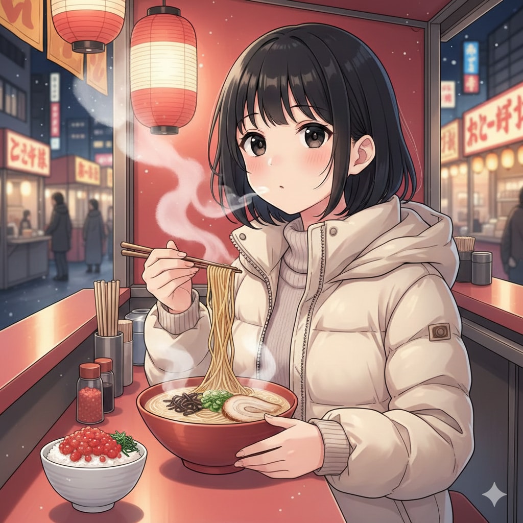 博多豚骨ラーメンを食べている女の子 | の人気AIイラスト・グラビア