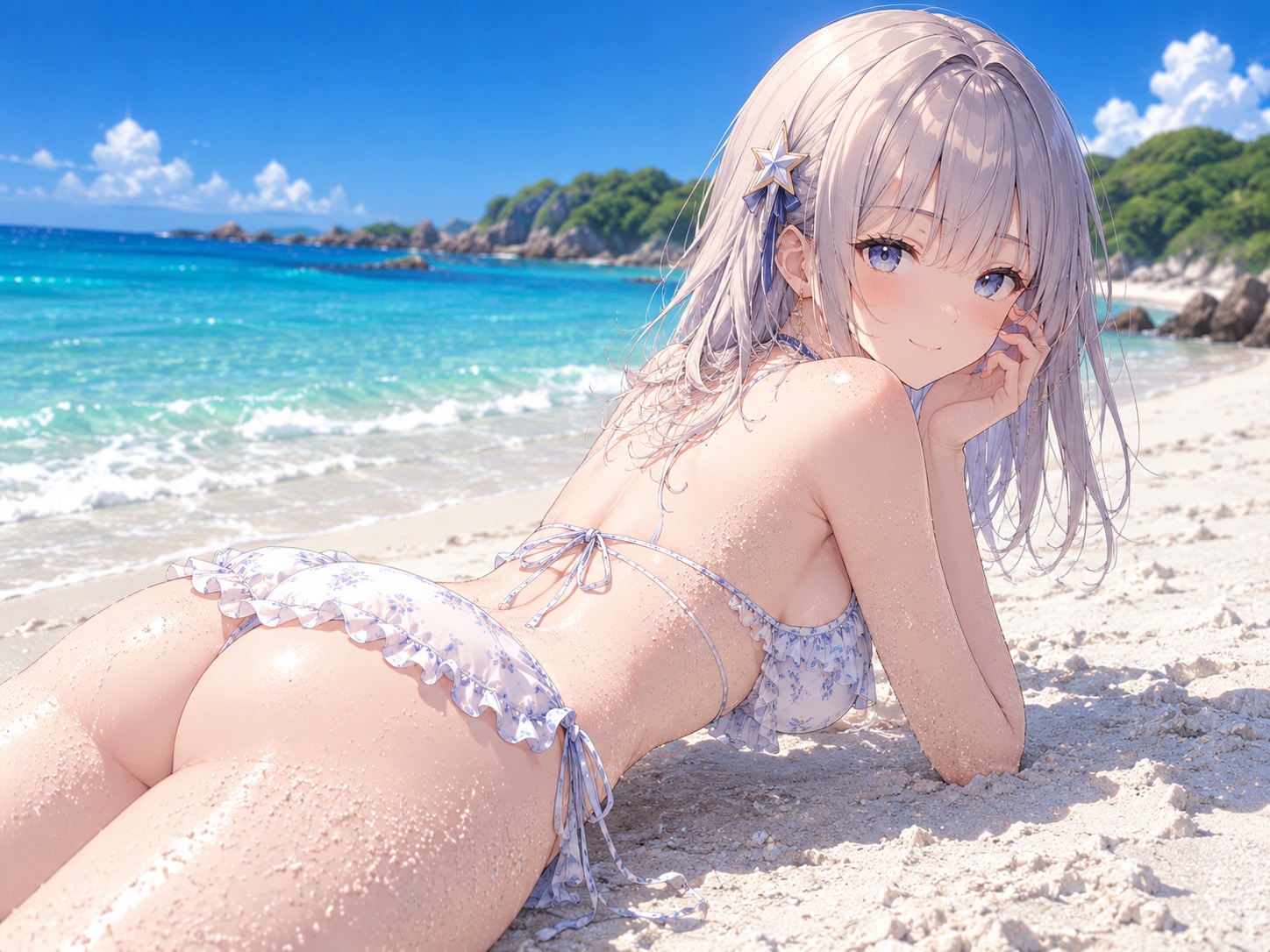 砂浜で寝転ぶ