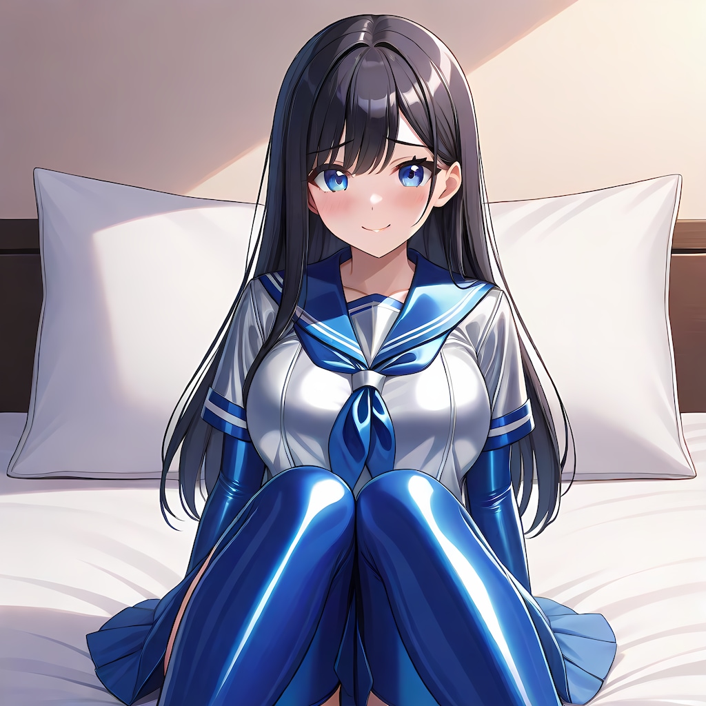 光沢空色セーラー服長手袋サイハイソックス