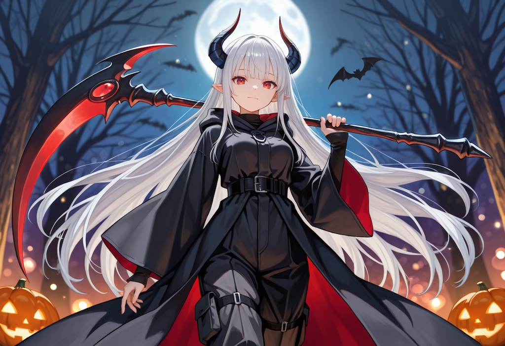 ハロウィンで死神衣装な銀髪竜姫さん