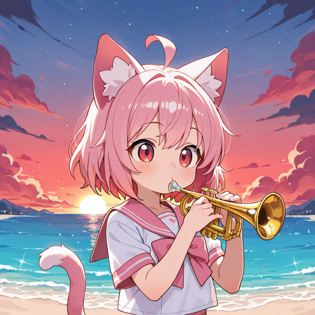トランペットを演奏するねこちゃん | の人気AIイラスト・グラビア