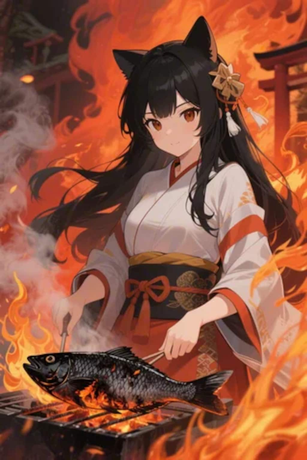 おさかにゃを焼くさくらちゃん