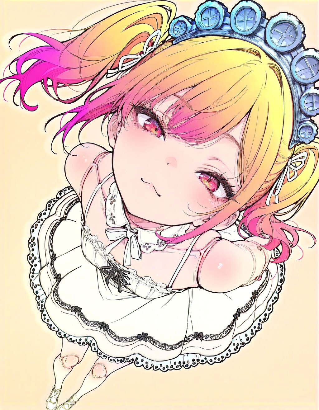 High-Angle View of a Girl with Pink and Yellow Hair