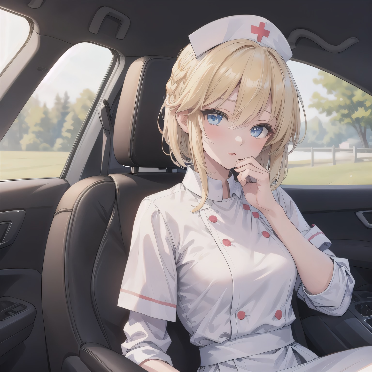 金髪ボブで車内の少女 | の人気AIイラスト・グラビア