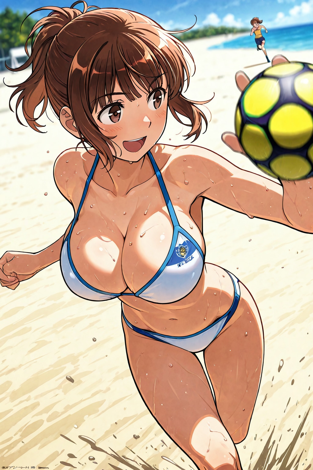 ビキニでビーチハンドボール?なポニーテール娘👙🏖️⚽️❤️