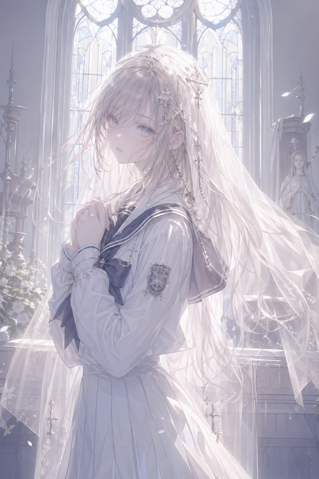 ４枚比較：儚い制服姿の聖女