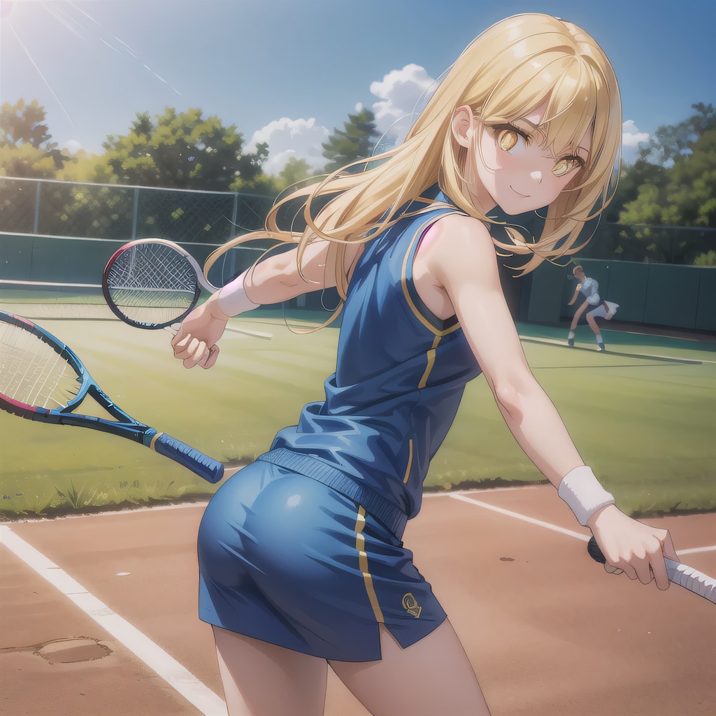 金髪ロングでテニスウェアの少女８