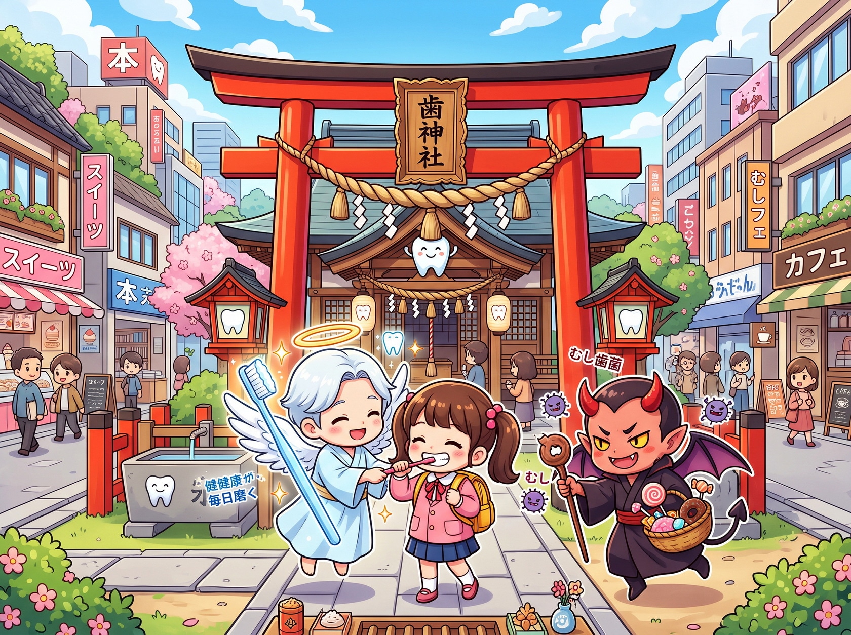 歯神社と天使と悪魔 | の人気AIイラスト・グラビア
